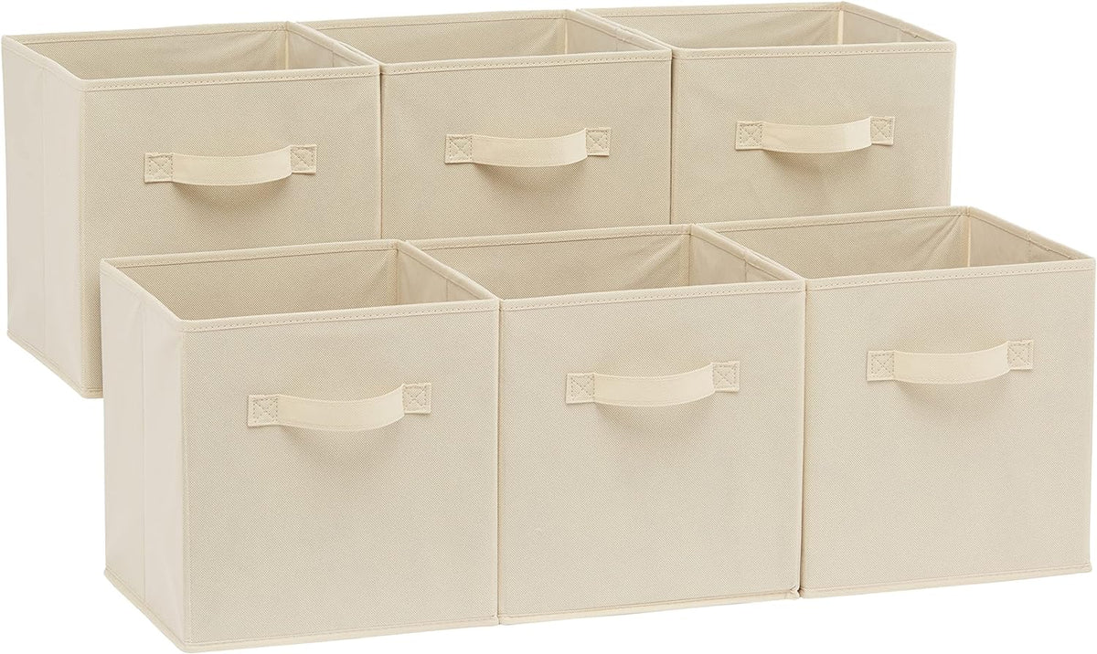 Amazon Basics Collapsible Fabric Storage Cubes Organizer with Handles, Sturdy, Beige