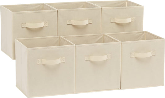 Amazon Basics Collapsible Fabric Storage Cubes Organizer with Handles, Sturdy, Beige