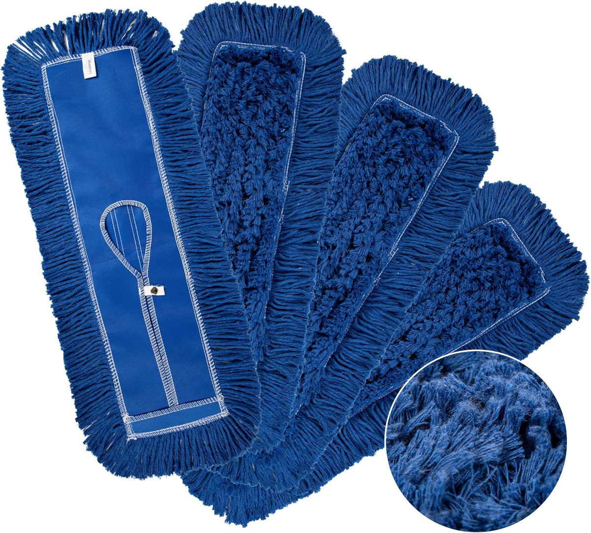 4 Pack - 24-Inch Washable Dust Mop Heads – Full Cloth, Extra Durable, Easy Button - No Clinging to