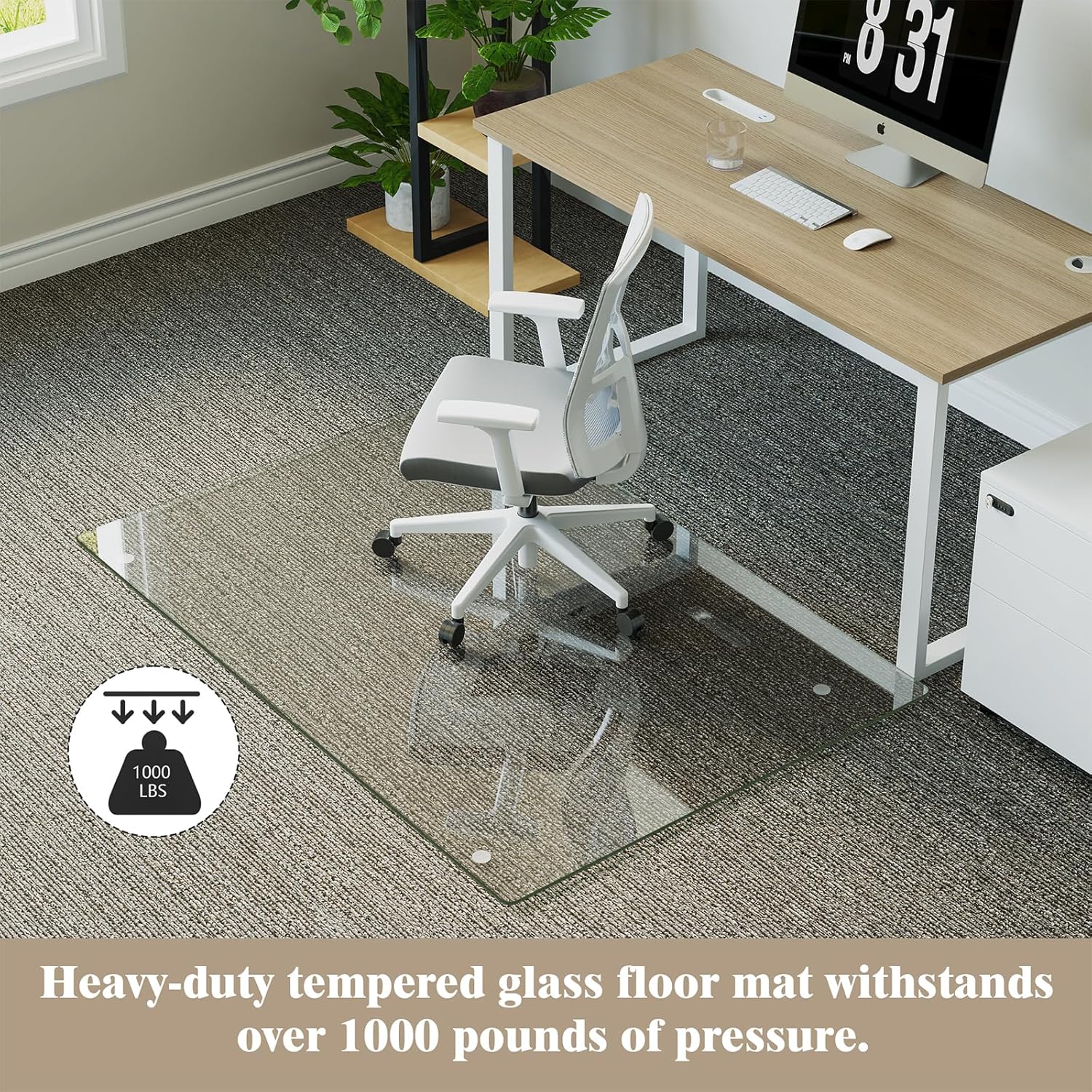 Koonmi Tempered Glass Chair Mat for Hardwood Floors & Carpets, 30" x 48“ Transparent Heavy Duty