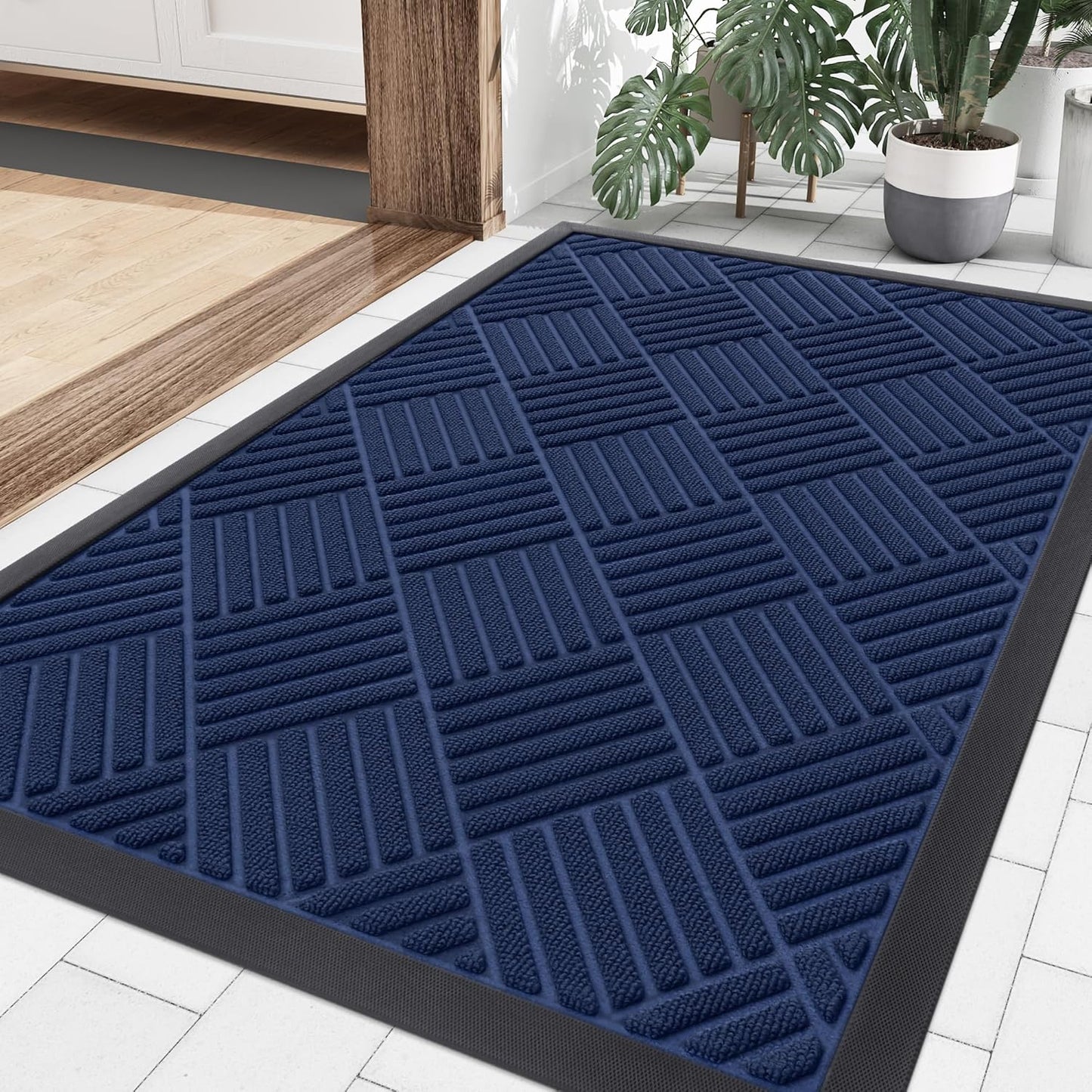 Smiry Front Door Mat Outside Entrance, Heavy Duty Outdoor Indoor Natural Rubber Doormat, Non Slip