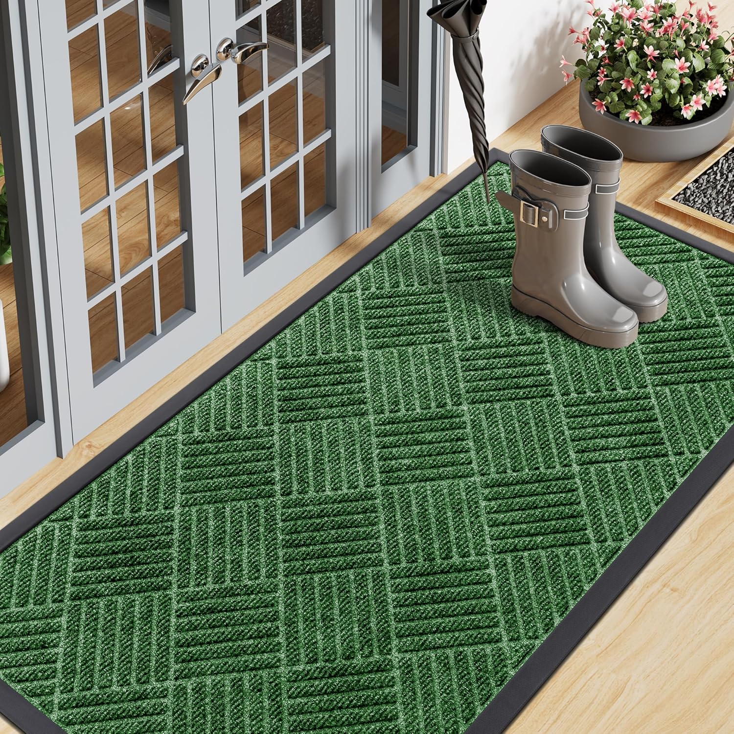 Smiry Front Door Mat Outside Entrance, Heavy Duty Outdoor Indoor Natural Rubber Doormat, Non Slip