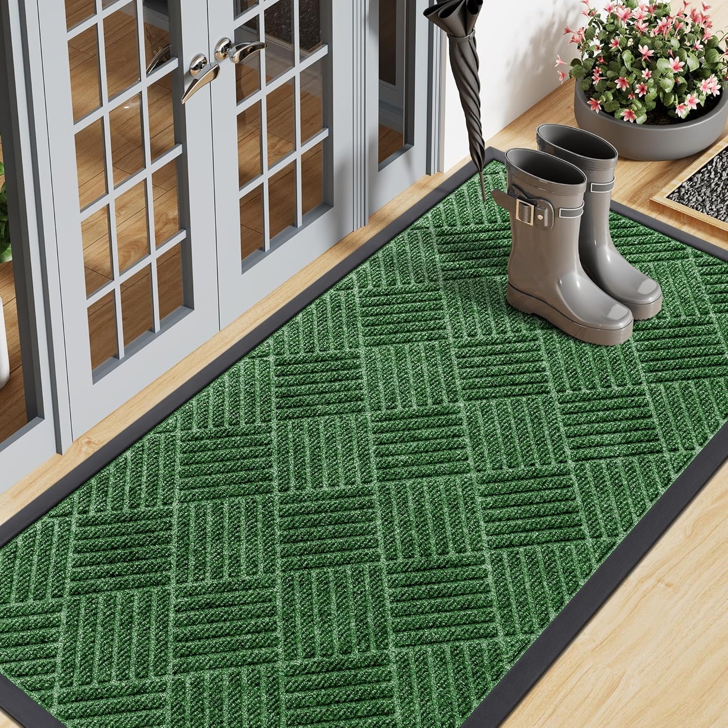 Smiry Front Door Mat Outside Entrance, Heavy Duty Outdoor Indoor Natural Rubber Doormat, Non Slip