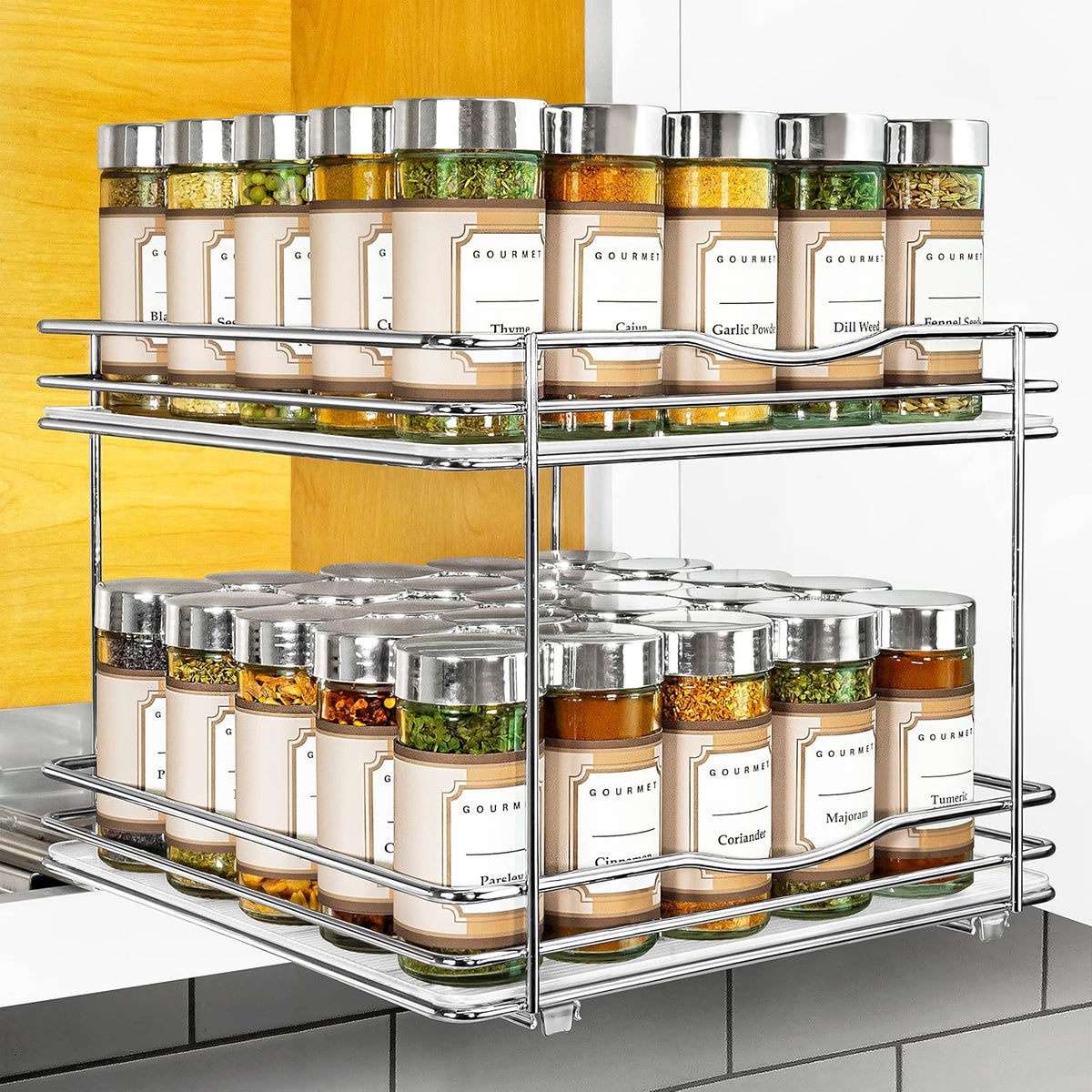LYNK PROFESSIONAL® Pull Out Spice Rack Organizer for Inside Kitchen Cabinets - 10-1/4 inch Wide