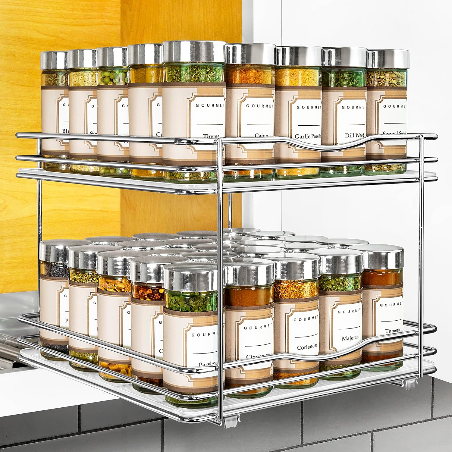 LYNK PROFESSIONAL® Pull Out Spice Rack Organizer for Inside Kitchen Cabinets - 10-1/4 inch Wide