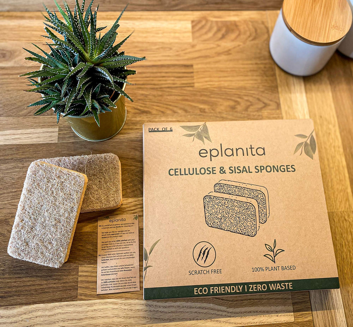 eplanita Natural Plant Based Scrub Sponges (6 Pack), Non-Scratch, Biodegradable Eco Scourers for