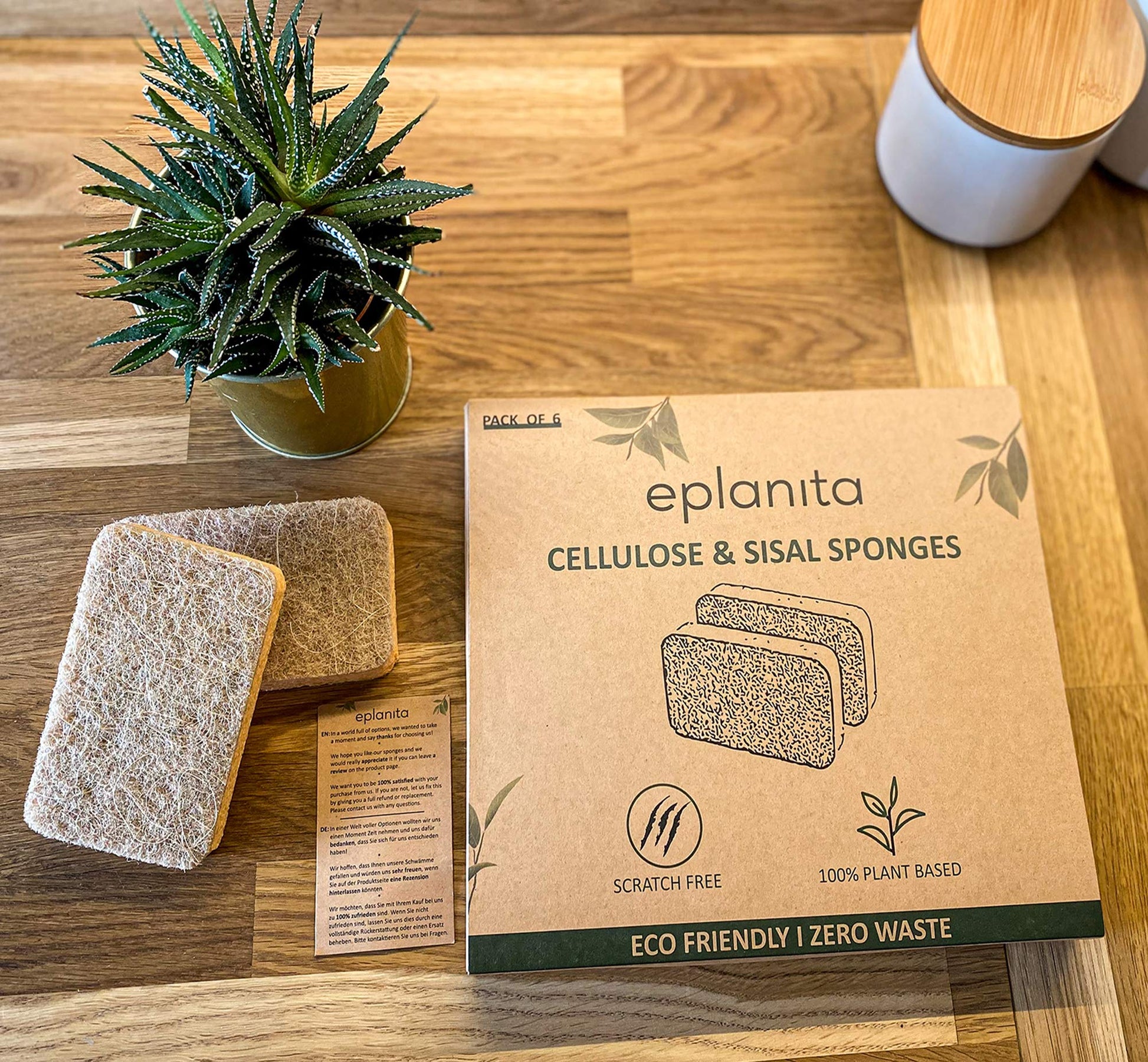 eplanita Natural Plant Based Scrub Sponges (6 Pack), Non-Scratch, Biodegradable Eco Scourers for