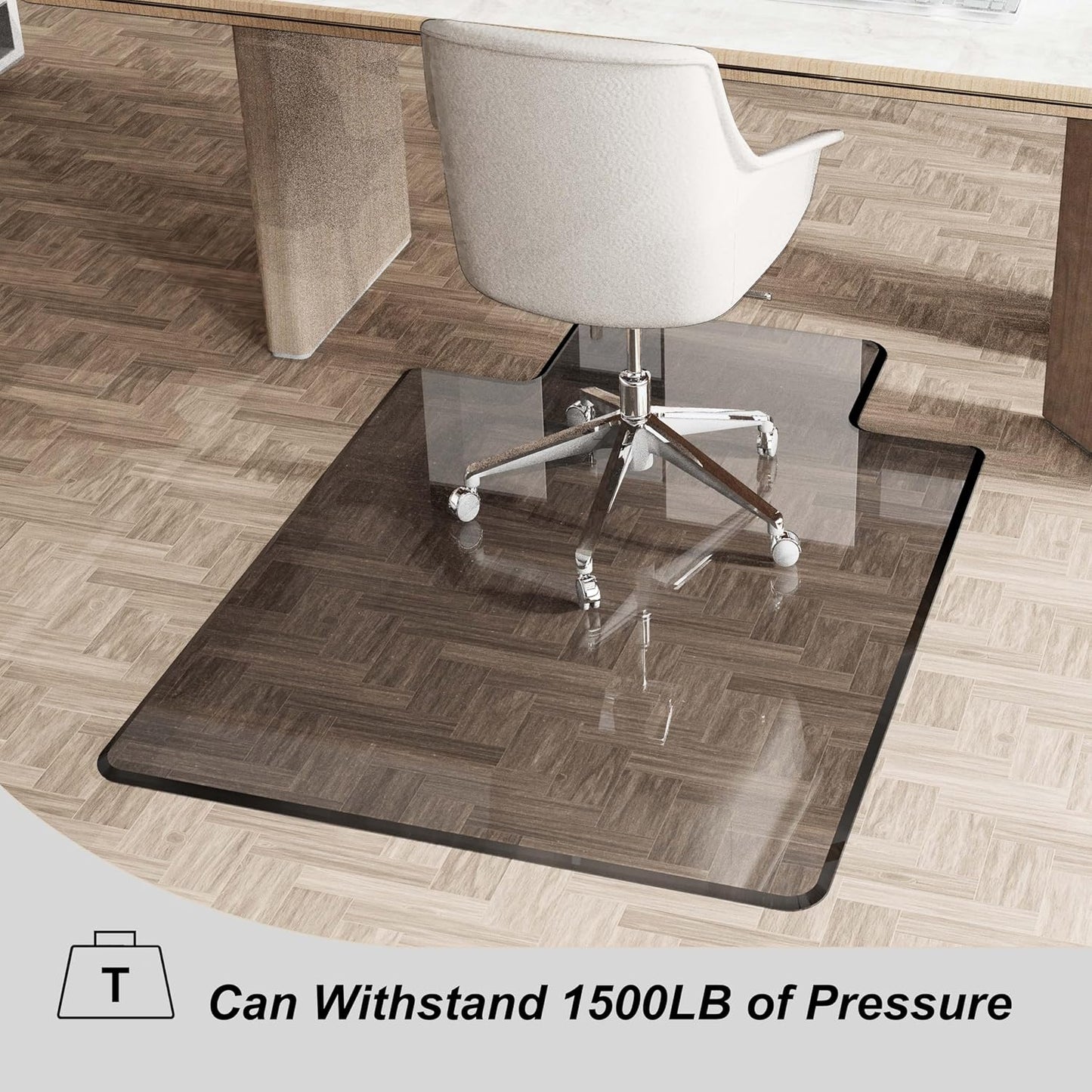 Beveled Edge Irregular Office Chair Mat with Lip for Carpet or Hardwood Floor Crystal Gray 48" x