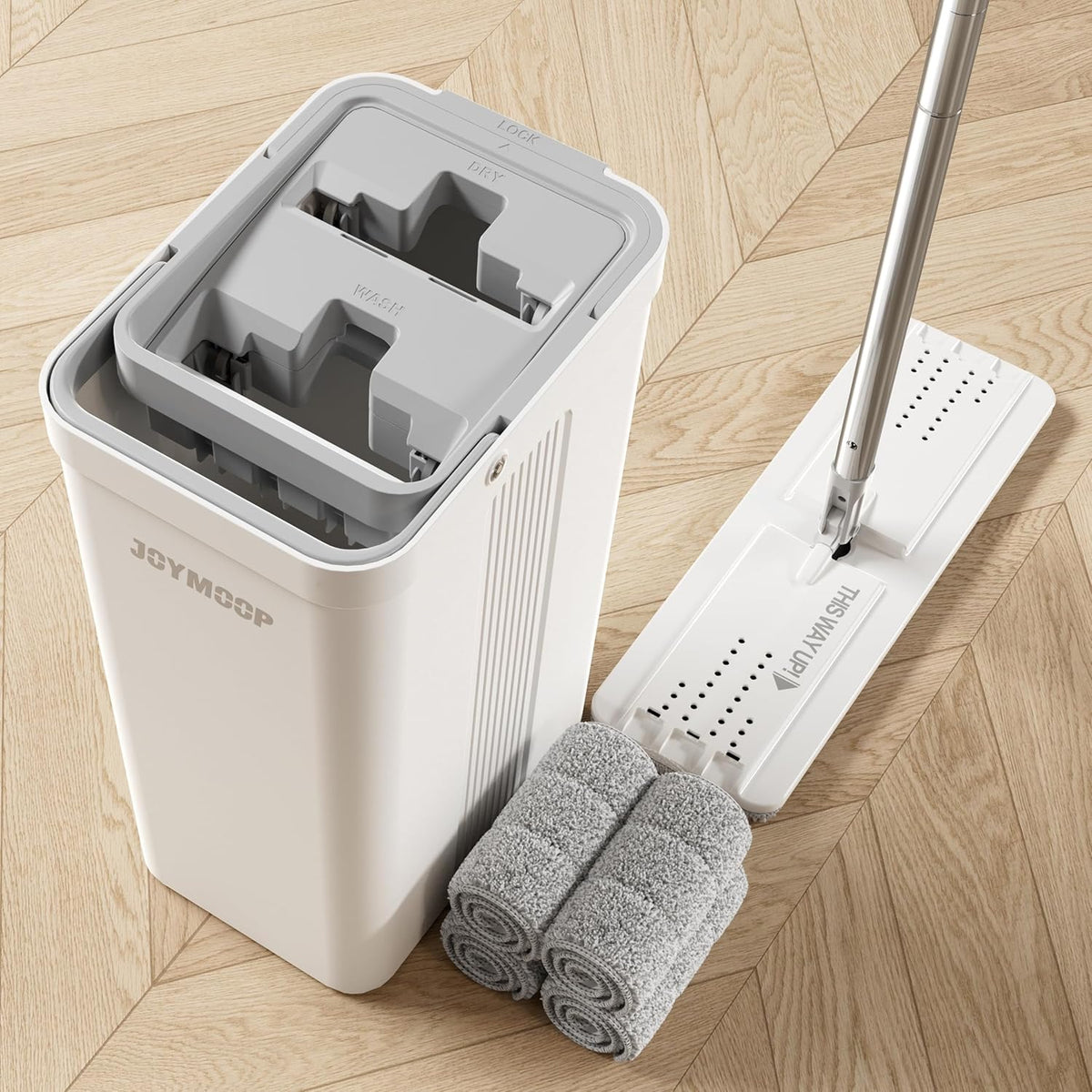 JOYMOOP Mop and Bucket Set with Wringer, Flat Mops for Floor Cleaning, Wall Mop Cleaner with Long