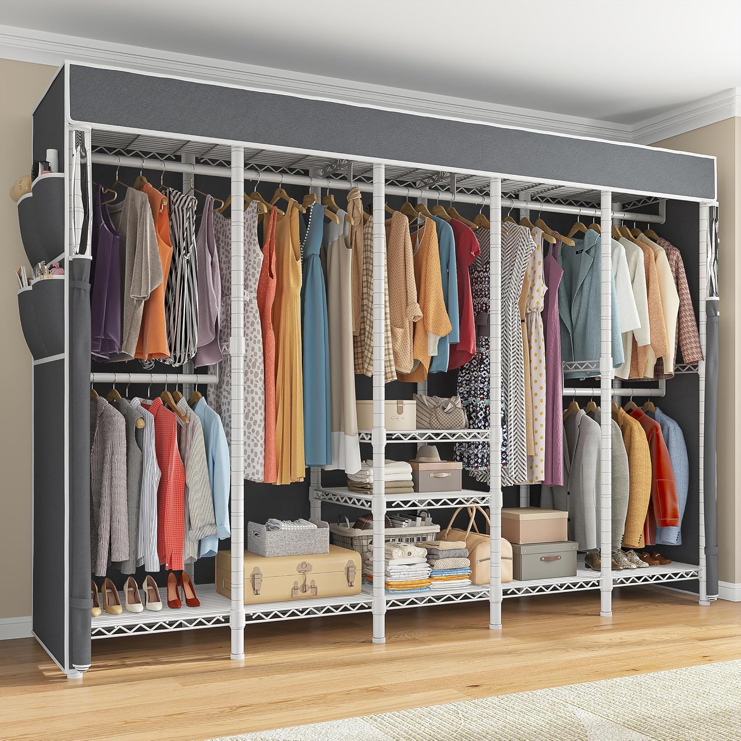 Raybee 90.6" W Clothes Rack with Cover Heavy Duty Clothing Rack with Cover Loads 1200LBS