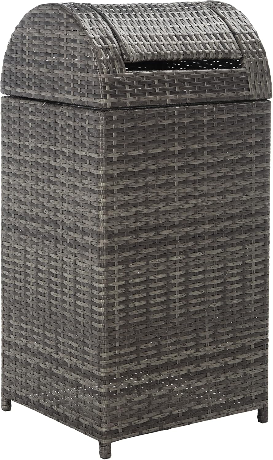 SAFAVIEH Outdoor Collection Mazeli Grey Brown Woven Swing Top Dome Lid Trash Bin (Fully Assembled)