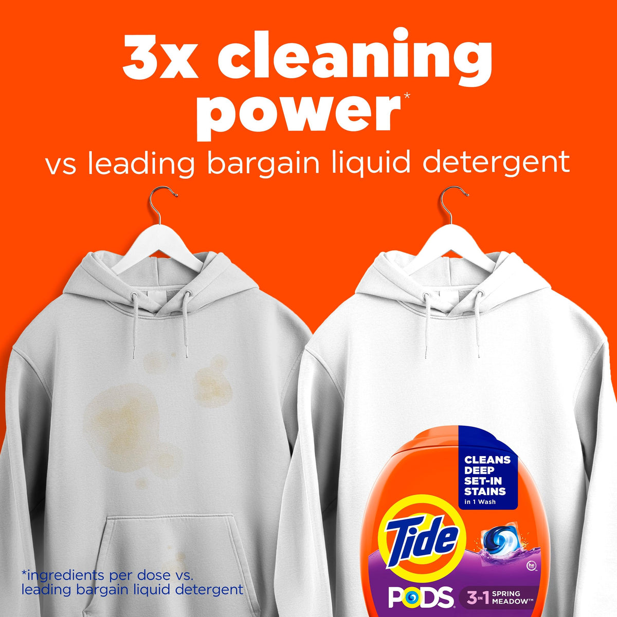 Tide PODS laundry detergent pacs, 3-in-1 Stain Remover, Odor Fighter, Color Protector, 76 Count, HE