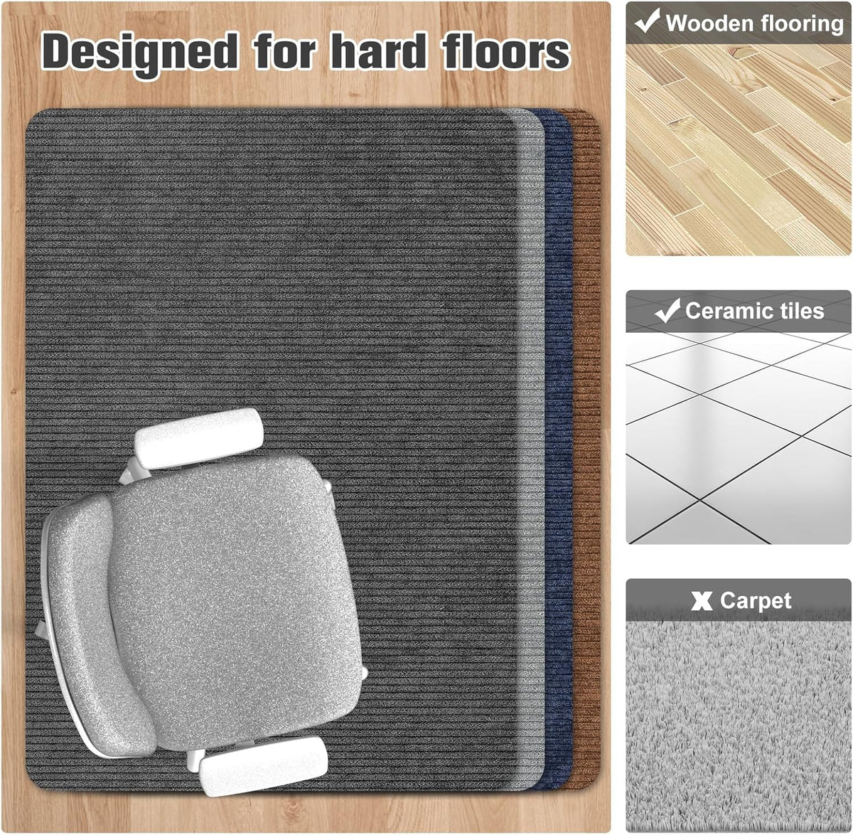 Placoot Desk Chair Mat for Hardwood Floor & Tile 55"x35" Office Chair Mat for Rolling Chairs Large
