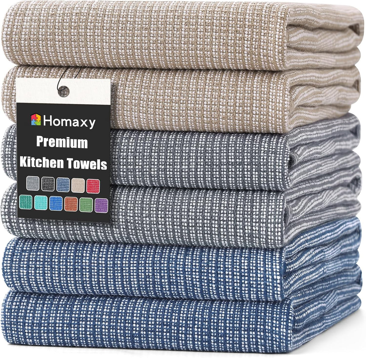 Homaxy Premium Kitchen Towels(18”x 28”, 6 Pack), Large Cotton Kitchen Hand Towels, Flat and Terry