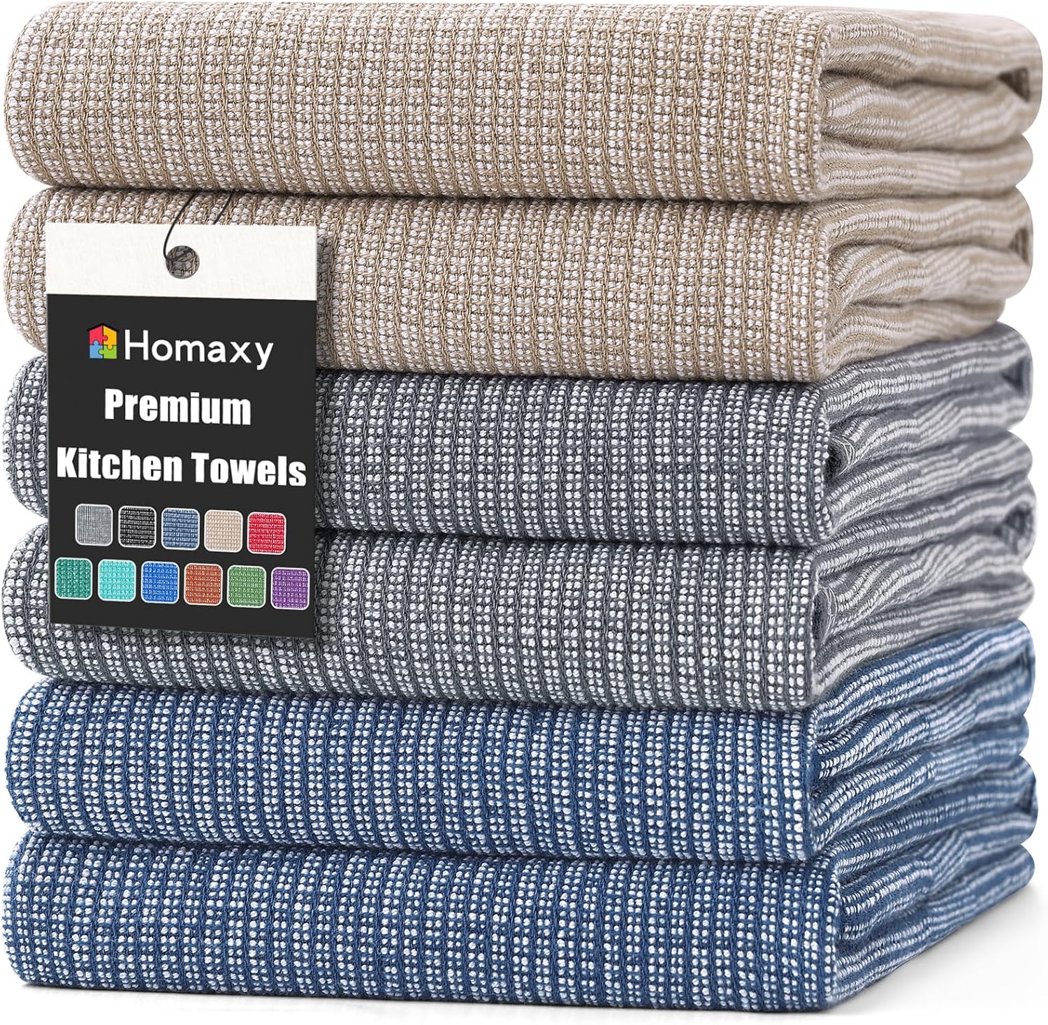 Homaxy Premium Kitchen Towels(18”x 28”, 6 Pack), Large Cotton Kitchen Hand Towels, Flat and Terry