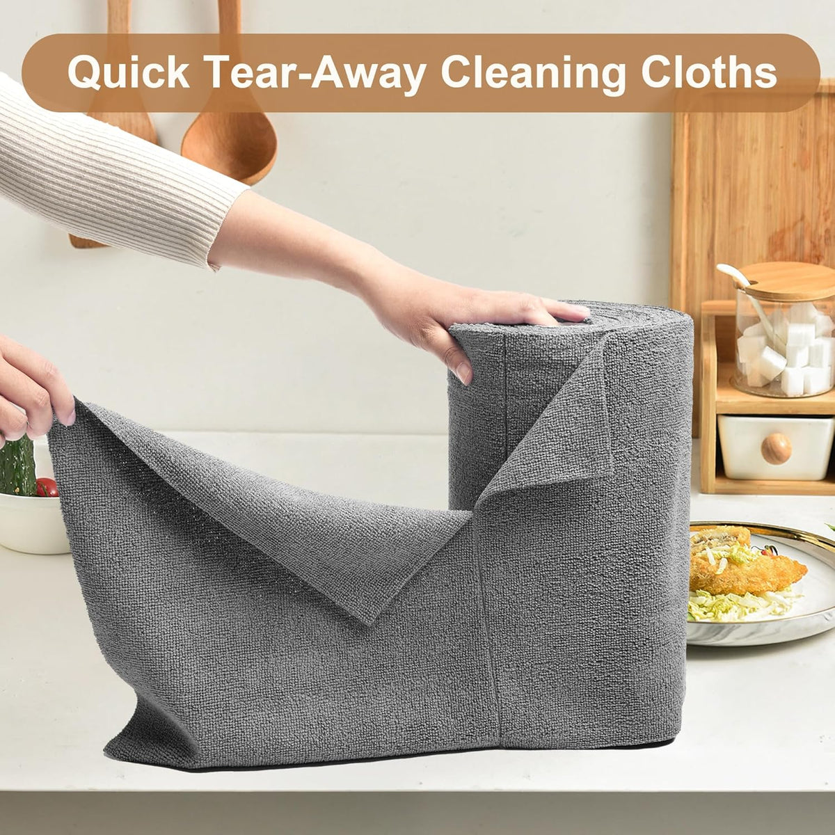 LIVOS Microfiber Cleaning Cloth Roll - 80 Pack, Reusable Paper Towels Grey Tear Away, Microfiber