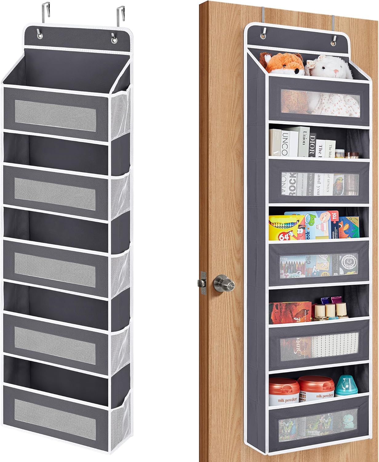 JARLINK Over The Door Organizer, 5 Shelf Door Hanging Organizer with 5 Large Pockets, 44 lbs Weight