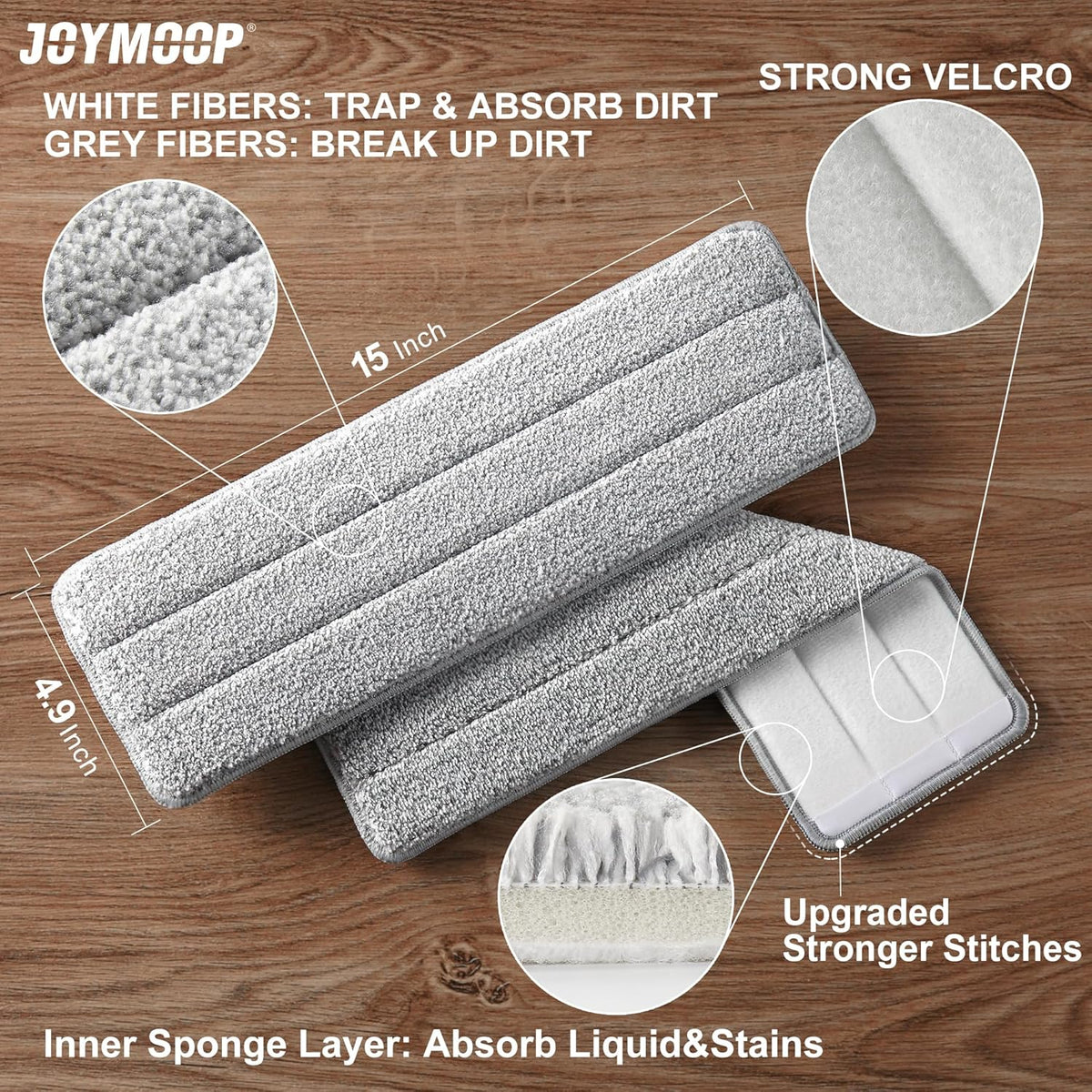 JOYMOOP Flat Mop Pads, Microfiber Mop Cleaning Pads, Washable Pads, Pads Replacement Flat Mop or