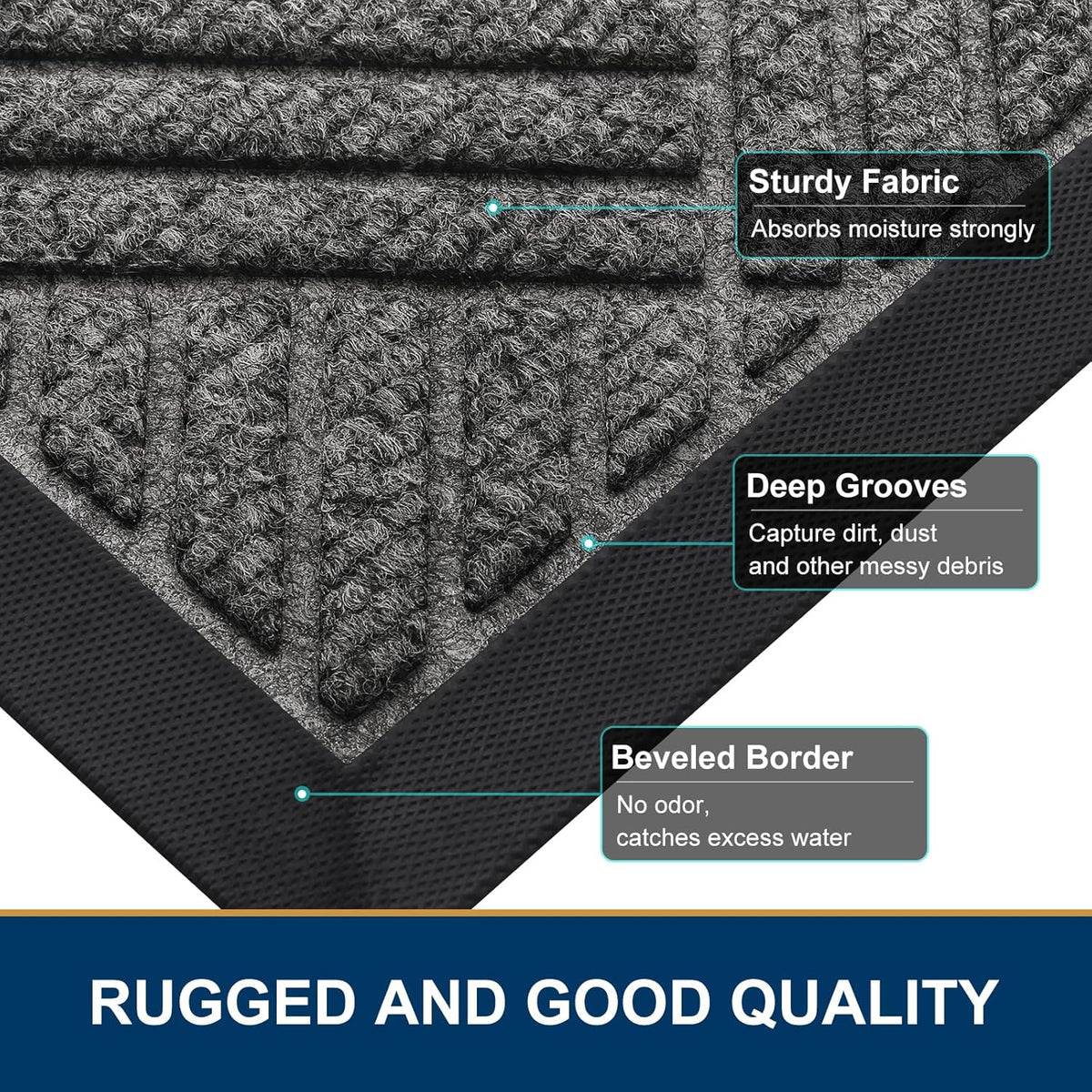 Smiry Front Door Mat Outside Entrance, Heavy Duty Outdoor Indoor Natural Rubber Doormat, Non Slip