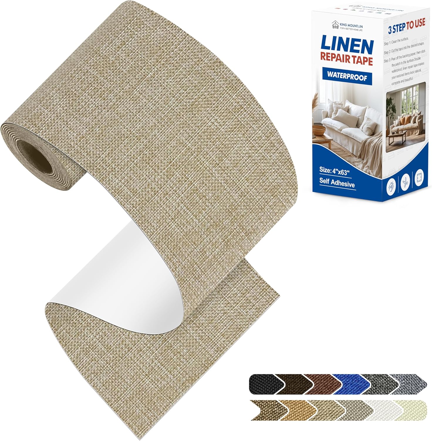 KING MOUNTAIN Linen Repair Patches, Self-Adhesive Fabric Patches, 4 X 63 inch Extra Size, Multi