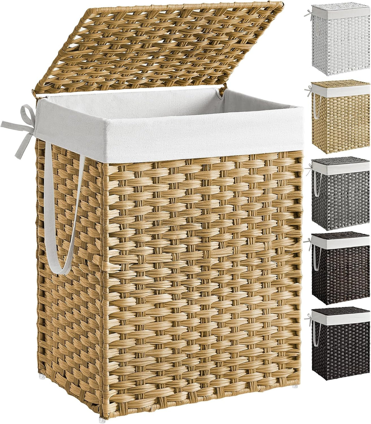 SONGMICS Laundry Hamper with Lid, 23.8 Gallon (90 L) Synthetic Rattan Clothes Laundry Basket with