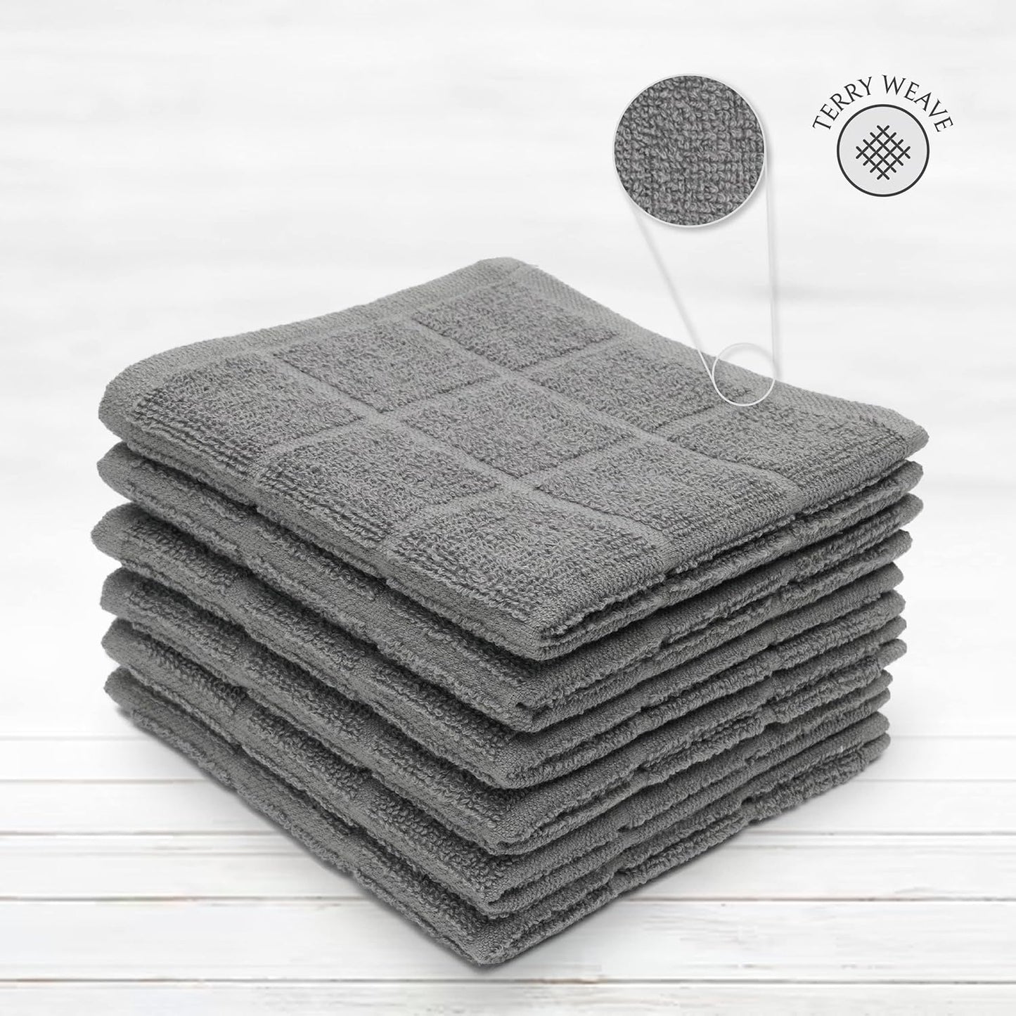 100% Cotton Terry Dish Cloth & Dish Towel, 6 Pack, Super Soft and Absorbent Kitchen Towels, Perfect