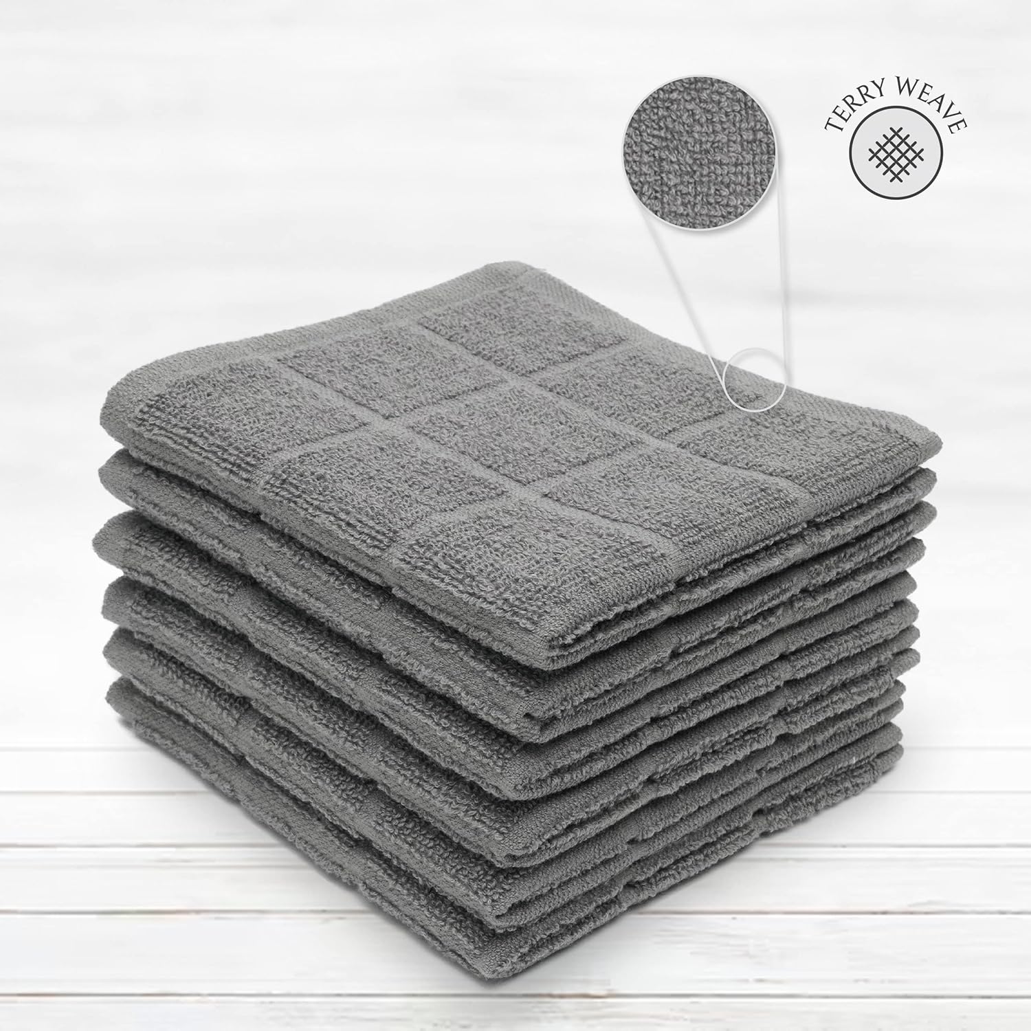 100% Cotton Terry Dish Cloth & Dish Towel, 6 Pack, Super Soft and Absorbent Kitchen Towels, Perfect