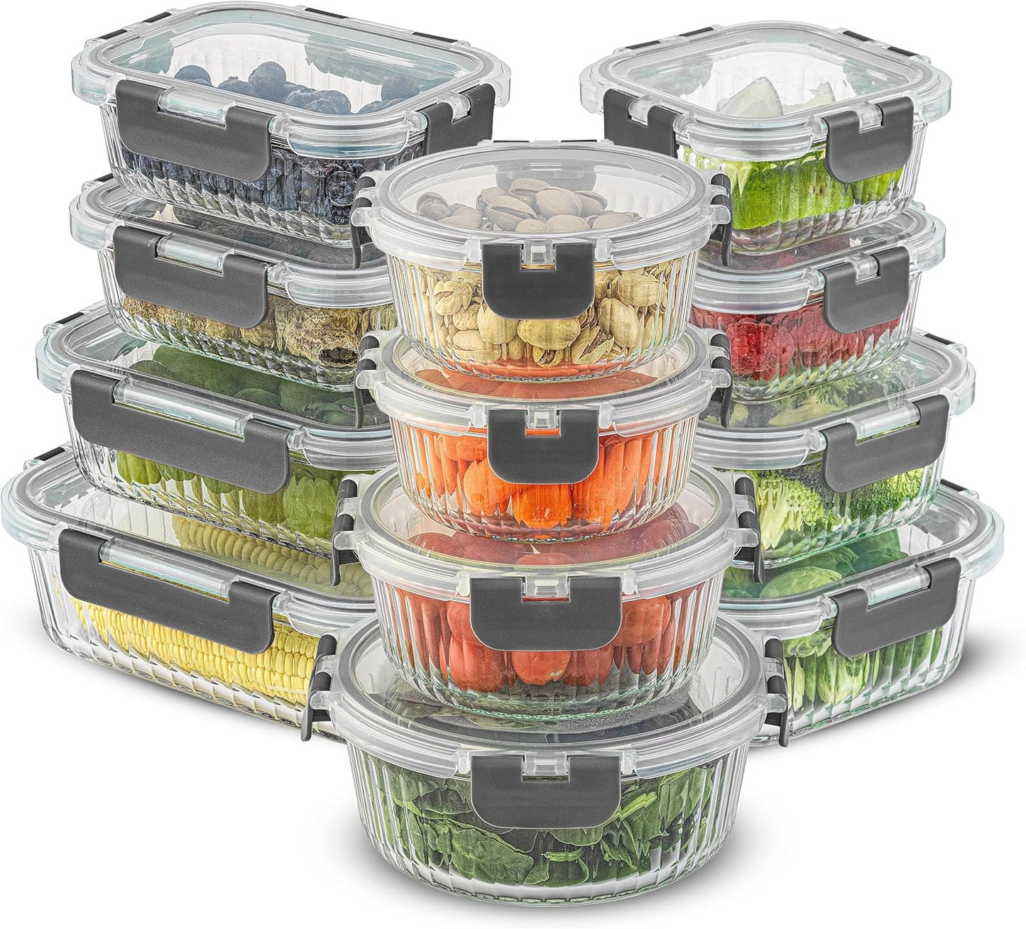 JoyJolt 24pc Borosilicate Glass Storage Containers with Lids | 12 Airtight/Freezer Safe Food