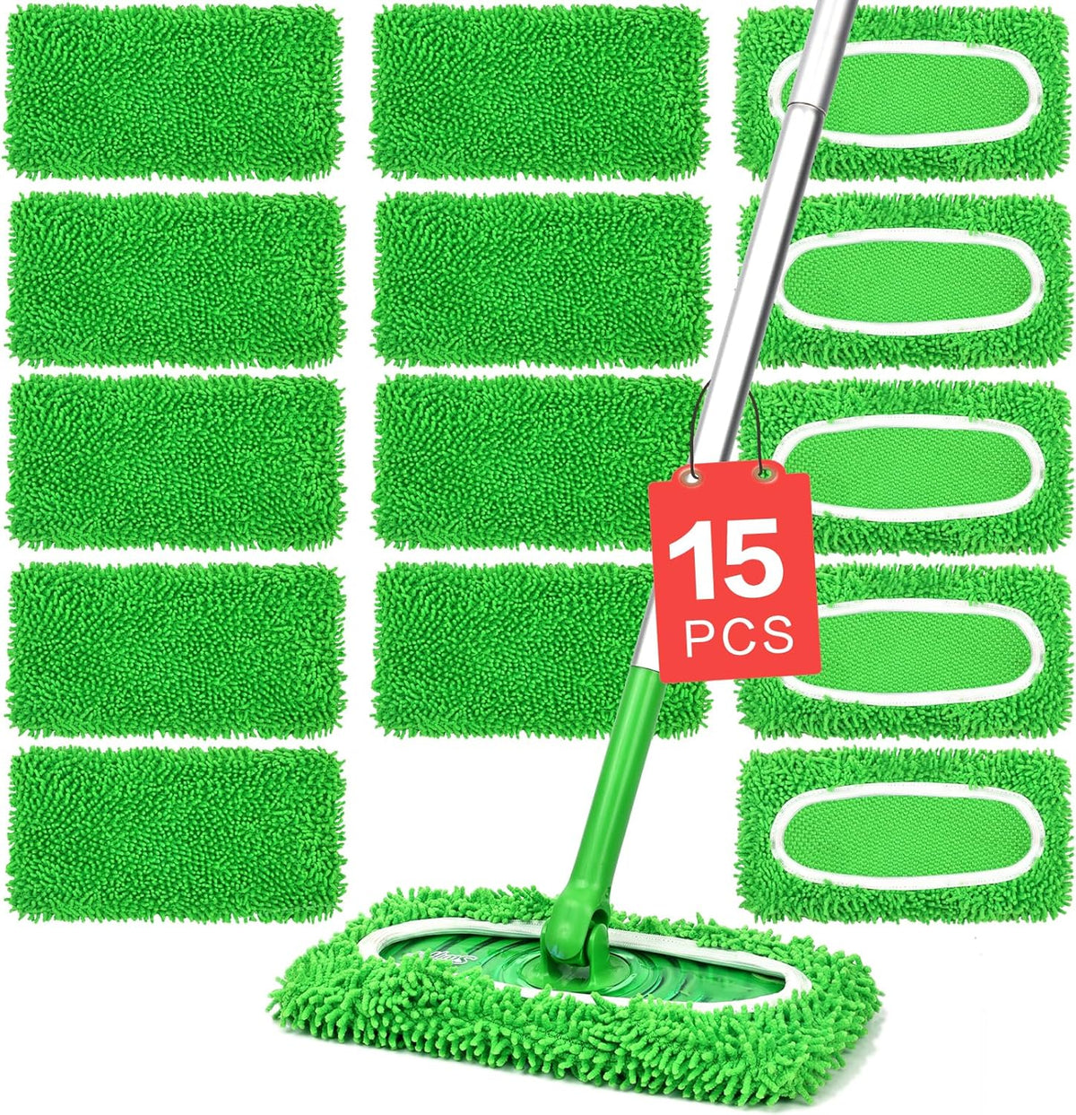 15Pcs Reusable Microfiber Mop Pads Compatible with Sweeper Mop, Replacement Wet Mopping pad Refills