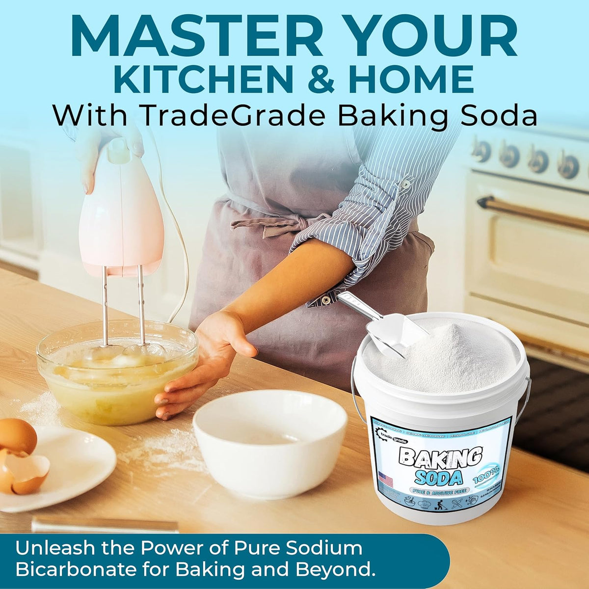 TradeGrade Pure Baking Soda Powder – 15 lb Bucket, Sodium Bicarbonate Powder | Premium Food-Grade