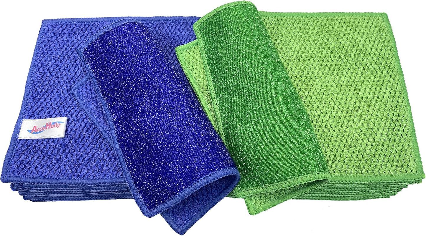 12 Pack Microfiber Scrub Dish Cleaning Cloth, Non-Scratch, Reusable & Durable for Pan Pot Dish