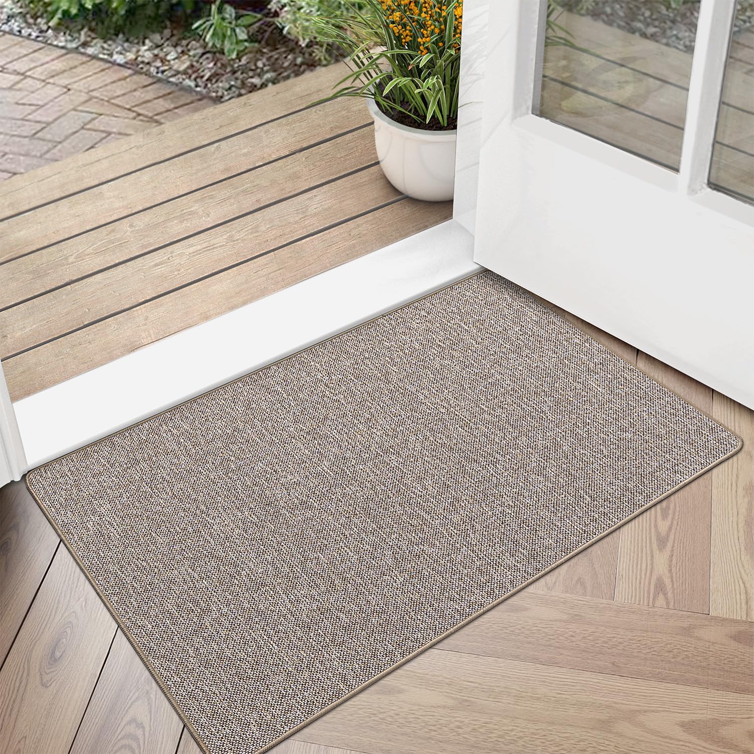 LUMI Ultra Thin Door Mat for Entryway, Low Profile Non Slip Rubber Backing Indoor Doormat, Easy