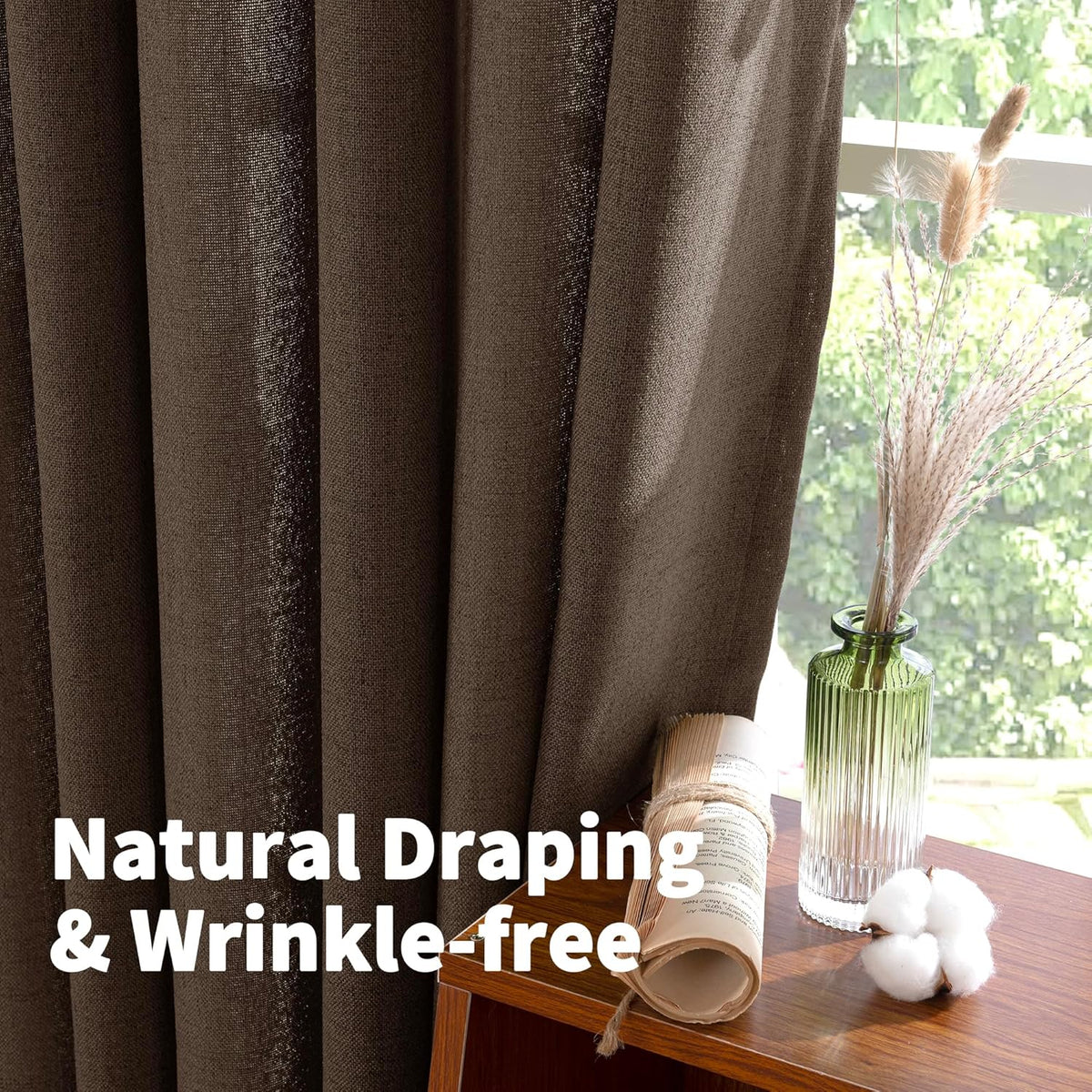 YoungsTex Linen Curtains 90 Inch Length for Living Room, Semi Sheer Window Drapes Rod Pocket Back