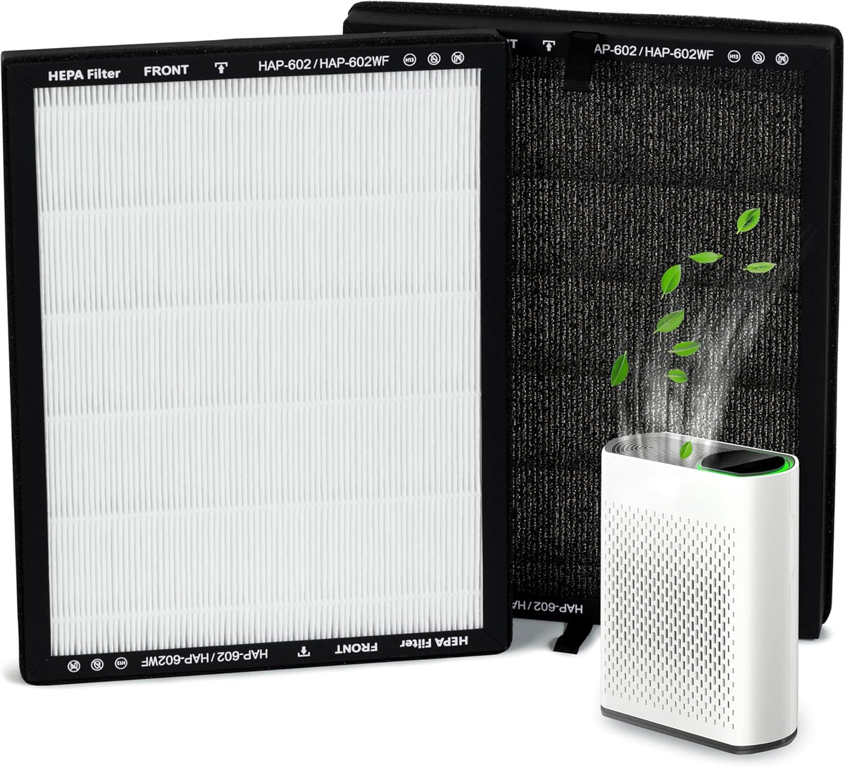 2 Pack HAP602 Replacement Filters Compatible with ECOSELF HAP602/HAP602WF, 3-in-1 HEPA Filter for