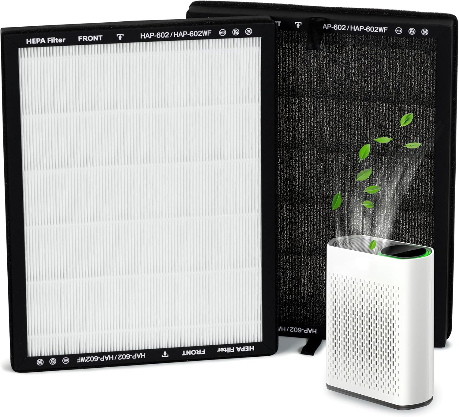 2 Pack HAP602 Replacement Filters Compatible with ECOSELF HAP602/HAP602WF, 3-in-1 HEPA Filter for