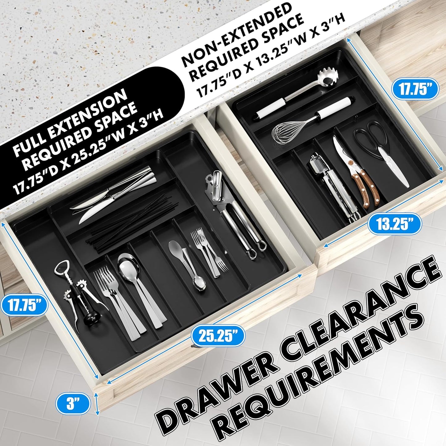 Simple Houseware Expandable Kitchen Drawer Flatware Organizer, Black – Adjustable Cutlery Tray with