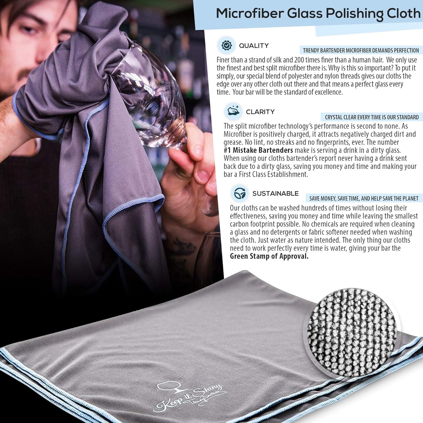 Trendy Bartender Toast to Perfection Microfiber Commercial Grade Glass Polishing Lint-Free Cloth