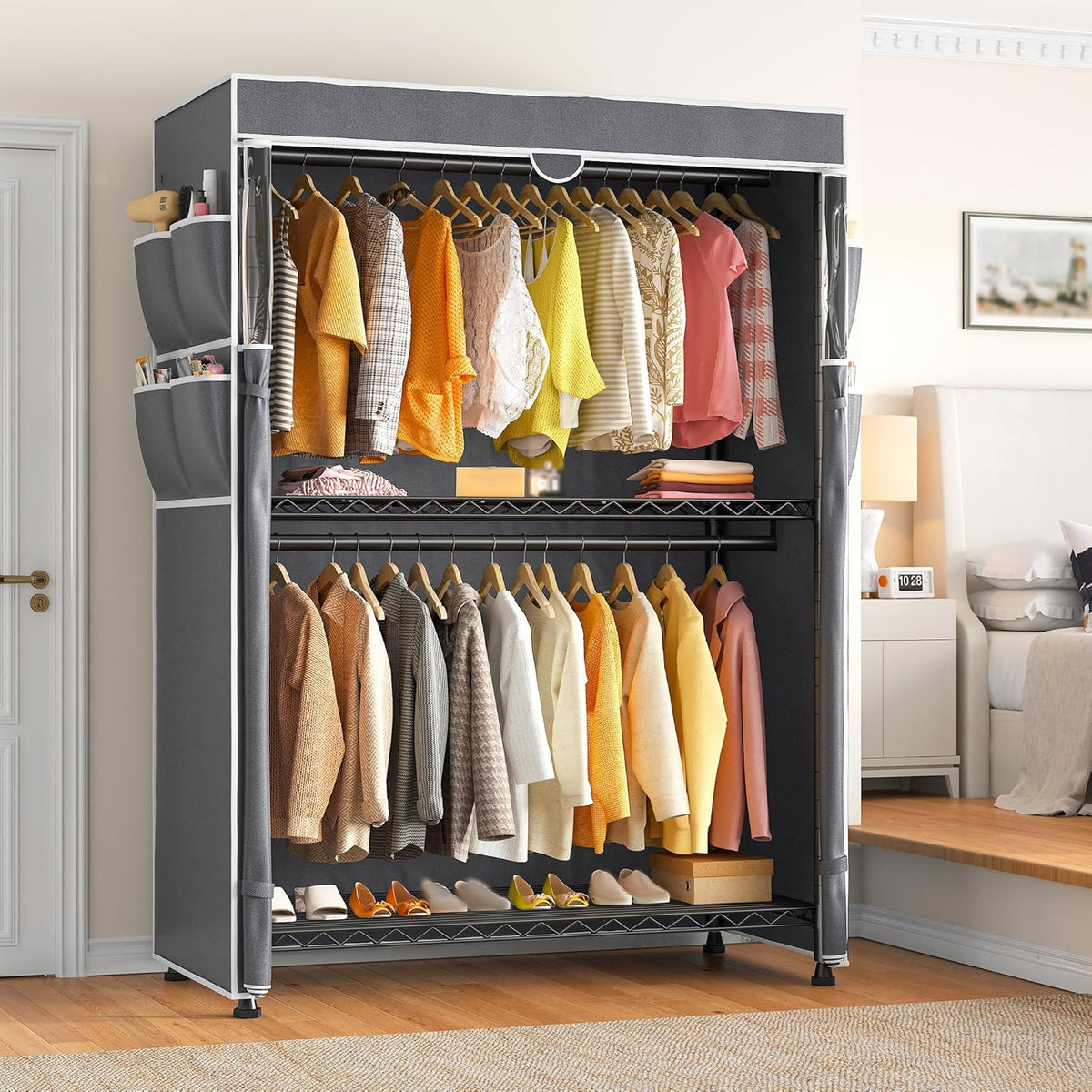 Raybee Clothes Rack with Cover, 81" H Clothing Racks for Hanging Clothes, Portable with Wheels and