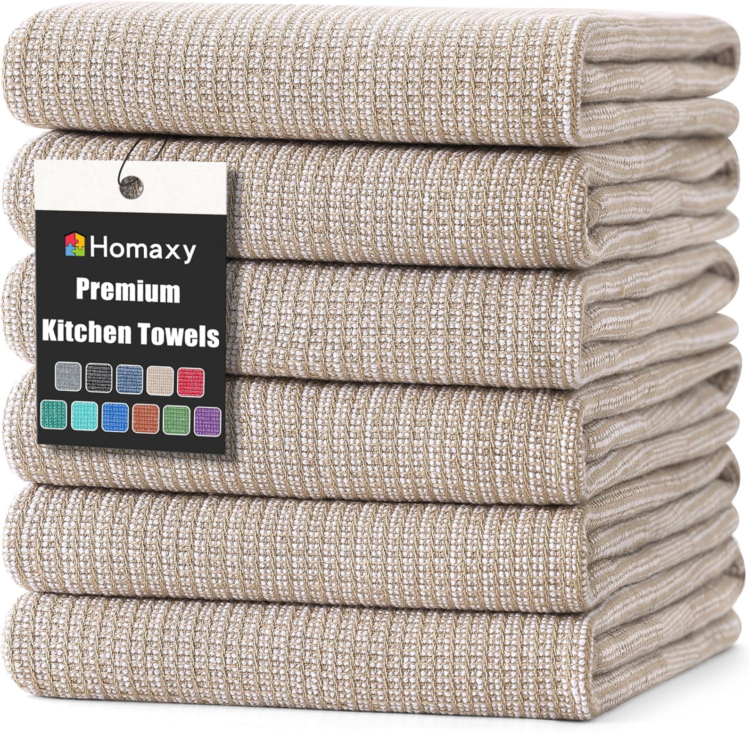 Homaxy Premium Kitchen Towels(18”x 28”, 6 Pack), Large Cotton Kitchen Hand Towels, Flat and Terry