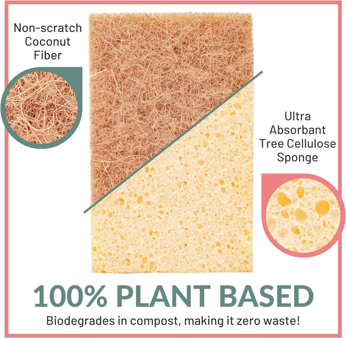 bioGo 24 Pack Biodegradable Kitchen Sponges - Eco-Friendly, Compostable, Natural Cellulose Dish