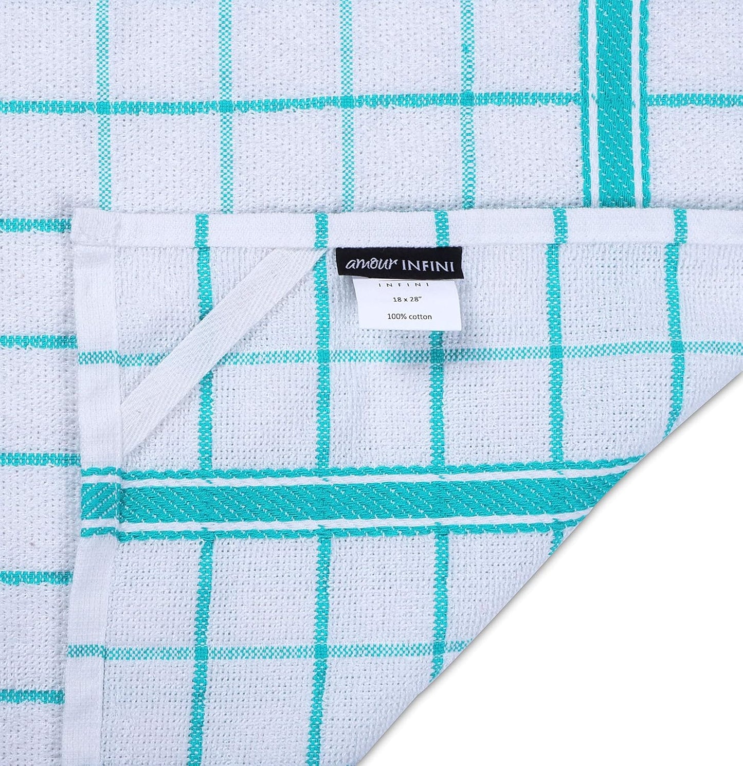 AMOUR INFINI Terry Cotton Kitchen Towels 4-Pack - Large 18 x 28 Inch, Absorbent & Soft Dish Towel