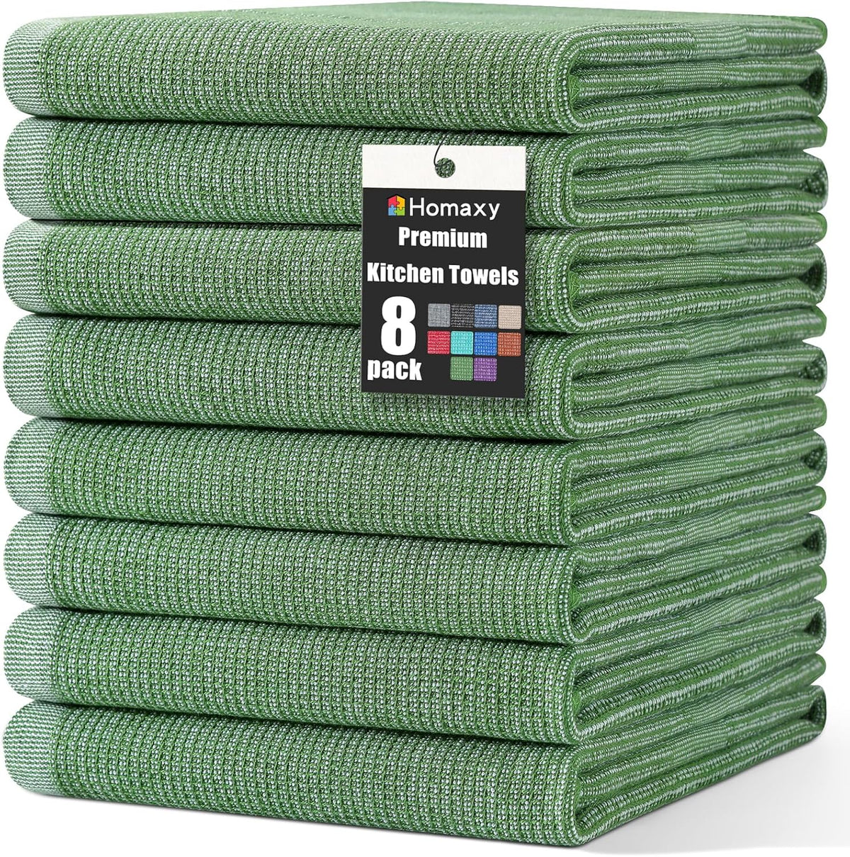 Homaxy Premium Kitchen Towels(18”x 28”, 8 Pack), Large Cotton Kitchen Hand Towels, Flat and Terry