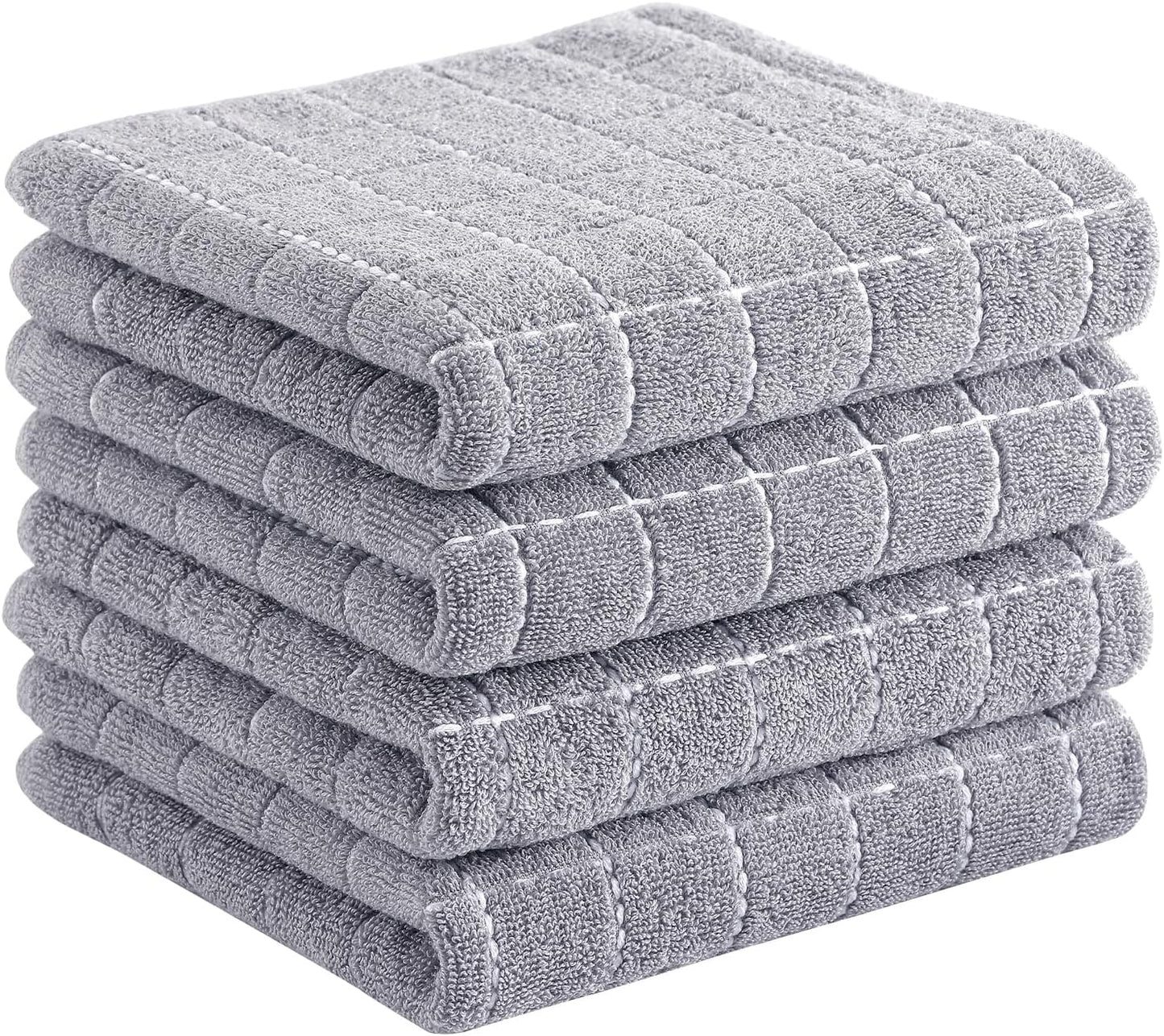 Homaxy 100% Cotton Terry Kitchen Towels(Light Grey, 13 x 28 Inches), Checkered Designed, Soft and