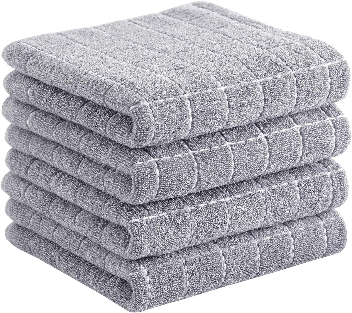 Homaxy 100% Cotton Terry Kitchen Towels(Light Grey, 13 x 28 Inches), Checkered Designed, Soft and