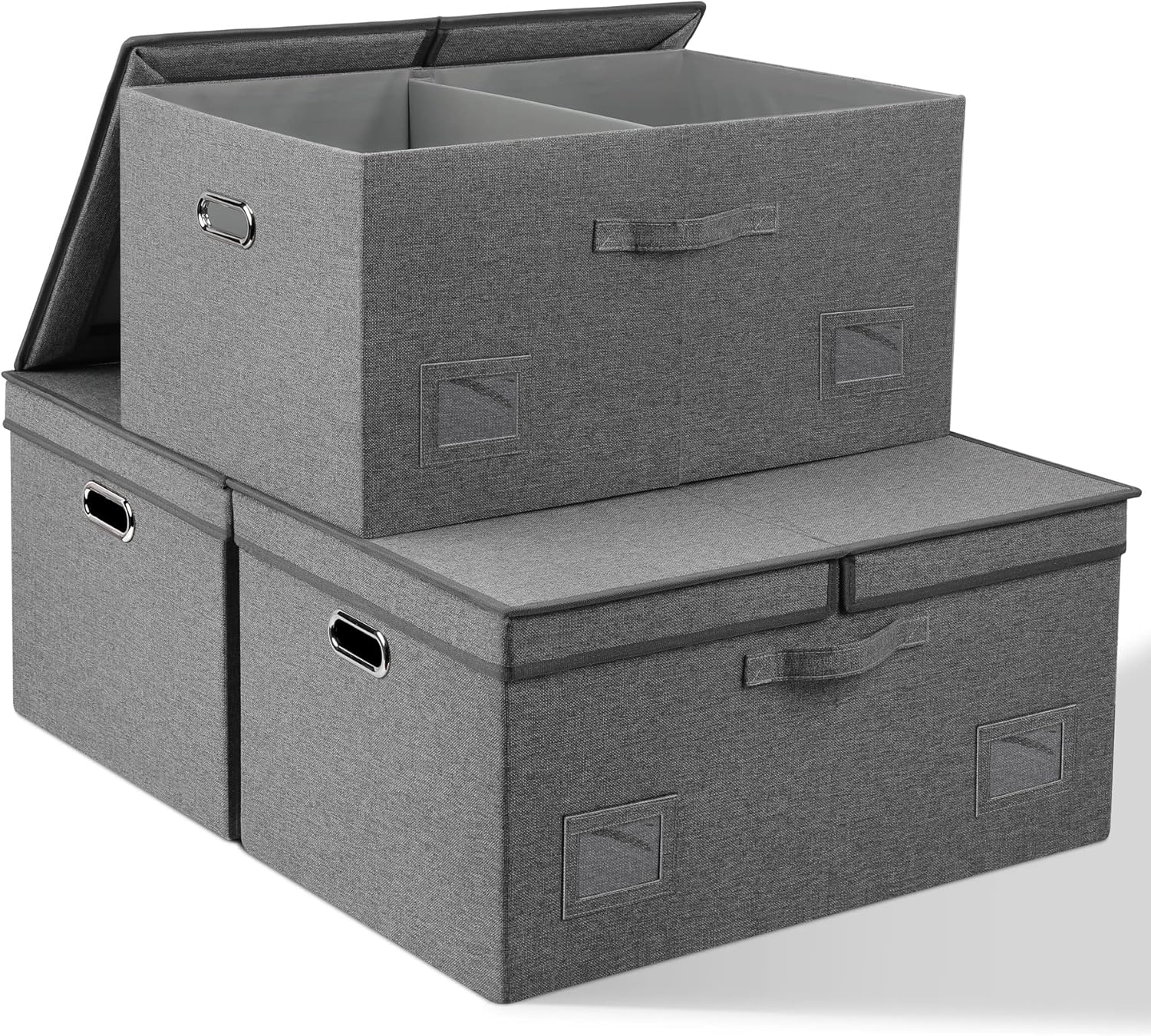 75 Quarts Extra Large Decorative Storage Bins with Lids, 3 Packs Gray Collapsible Storage Bins with