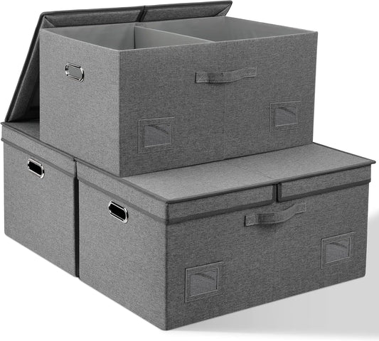 75 Quarts Extra Large Decorative Storage Bins with Lids, 3 Packs Gray Collapsible Storage Bins with