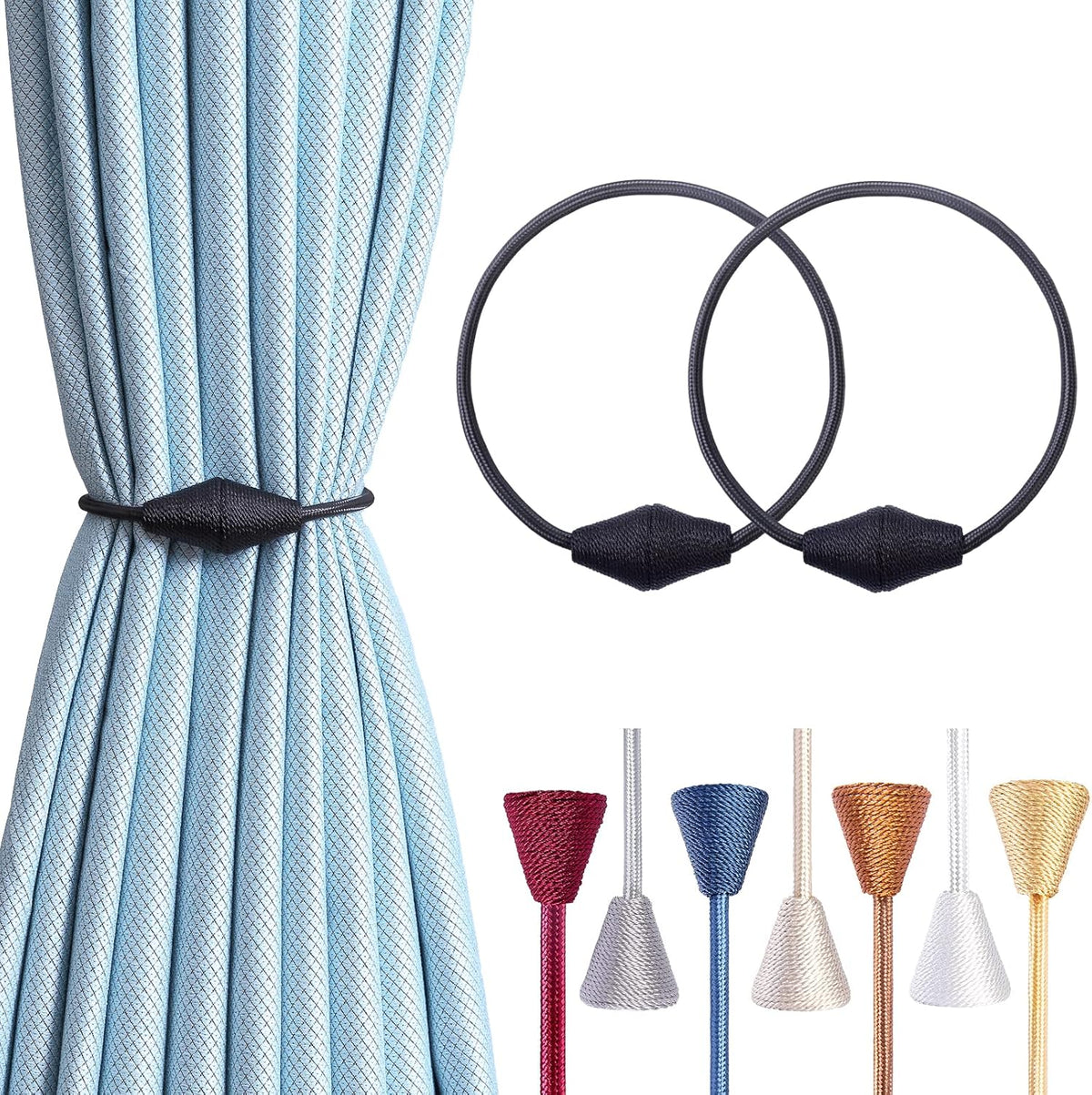 2 PCS Magnetic Curtain Tiebacks, European Style Convenient Drape Tie Backs Holdbacks for Thin or