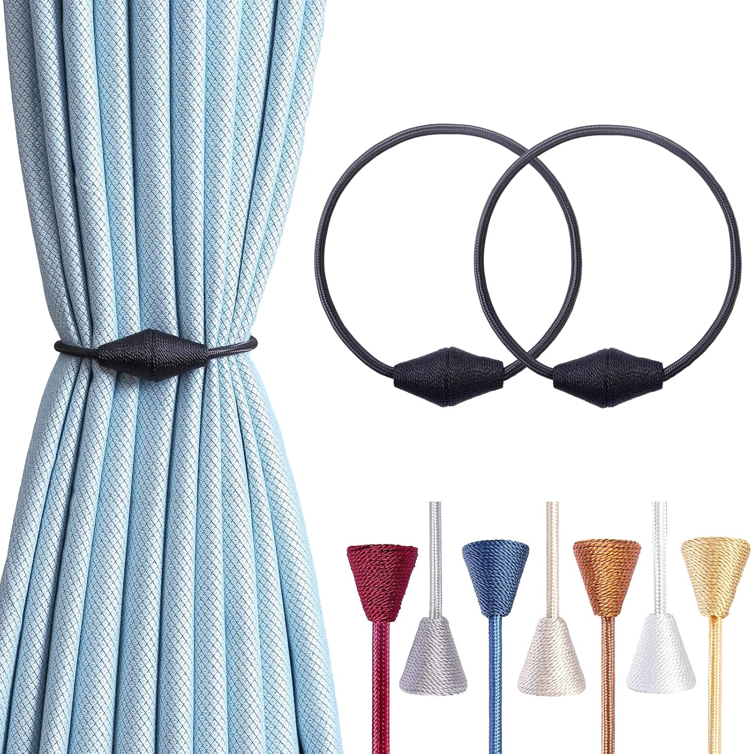 2 PCS Magnetic Curtain Tiebacks, European Style Convenient Drape Tie Backs Holdbacks for Thin or