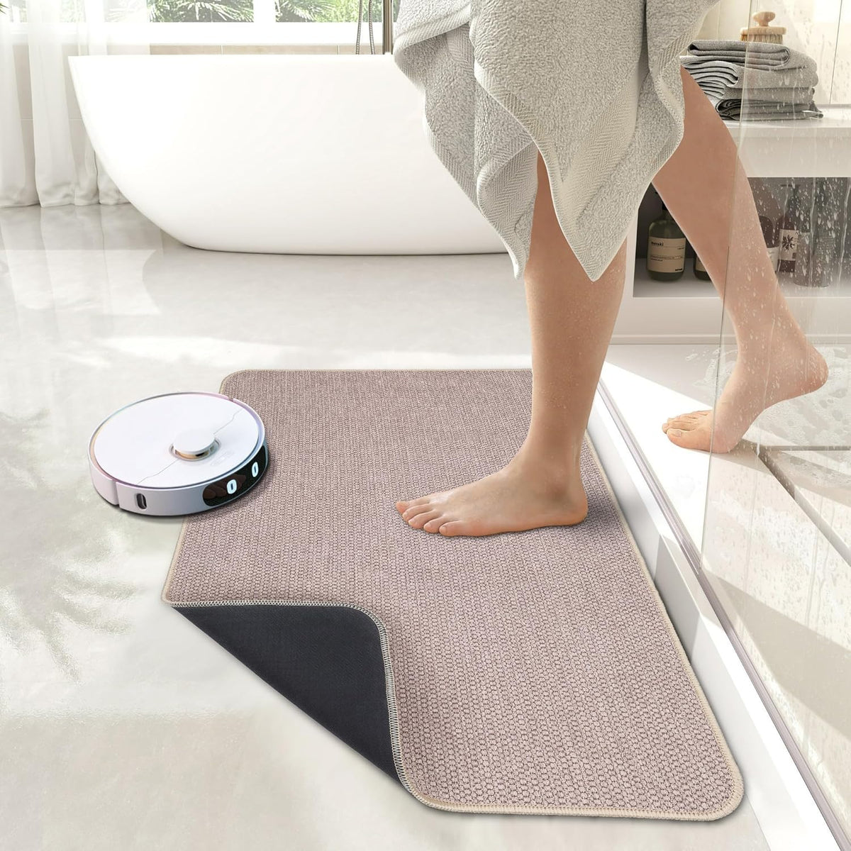 Bath Mat,Ultra Thin Bathroom Rugs,Rubber Bath Mats for Bathroom,No Slip Bath Rugs,Quick Dry,Machine