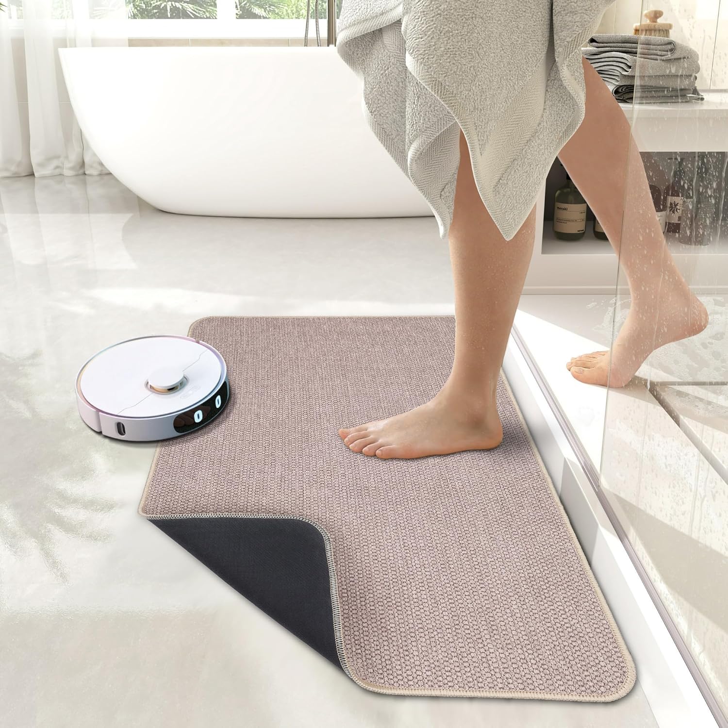 Bath Mat,Ultra Thin Bathroom Rugs,Rubber Bath Mats for Bathroom,No Slip Bath Rugs,Quick Dry,Machine